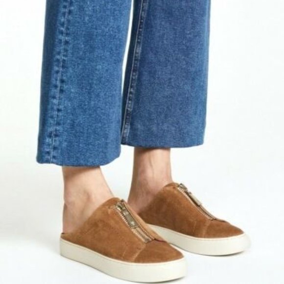 Frye Lena Zip Tan Suede Mules - Picture 3 of 12